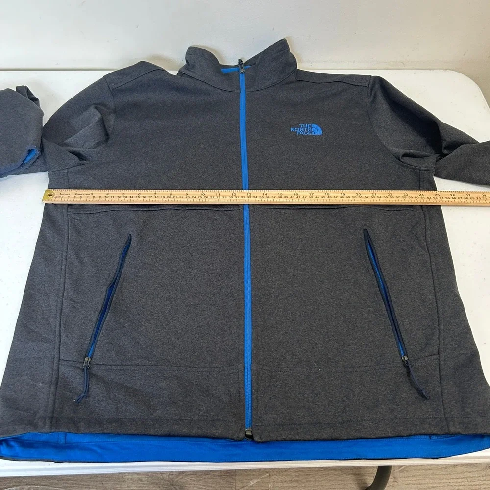 The North Face Mens XL Gray Blue Grid Fleece Lined Full Zip Jacket Heathered